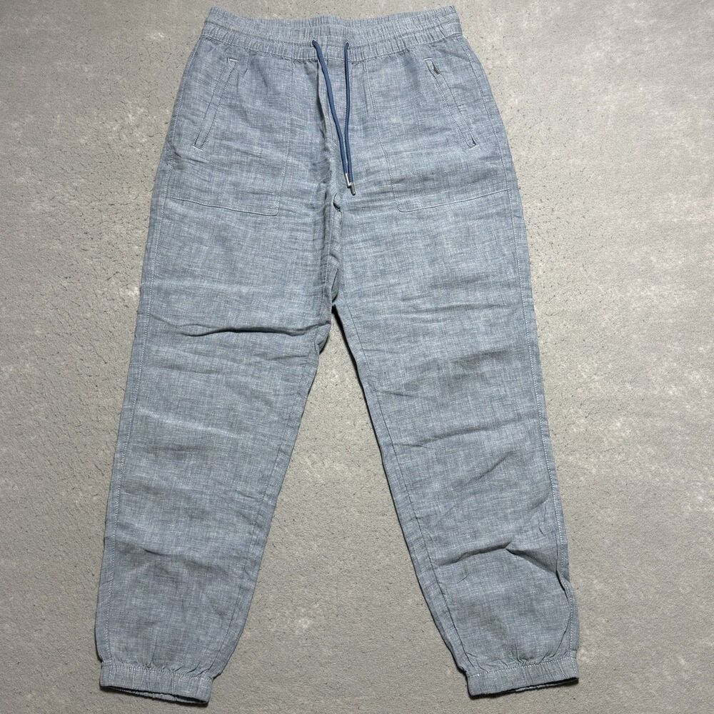 Athleta Retreat Linen Jogger Pants Women's 8 Chambray Blue Drawstring Stretch